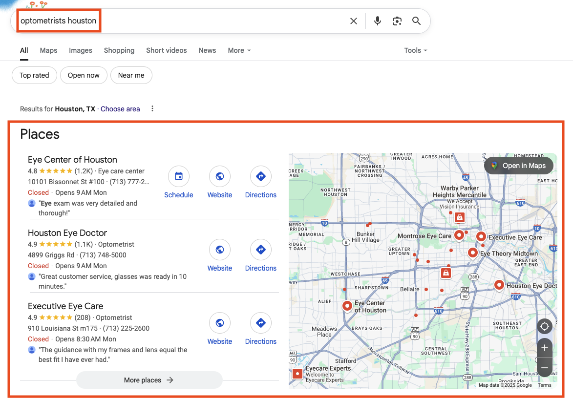 optometrist local pack